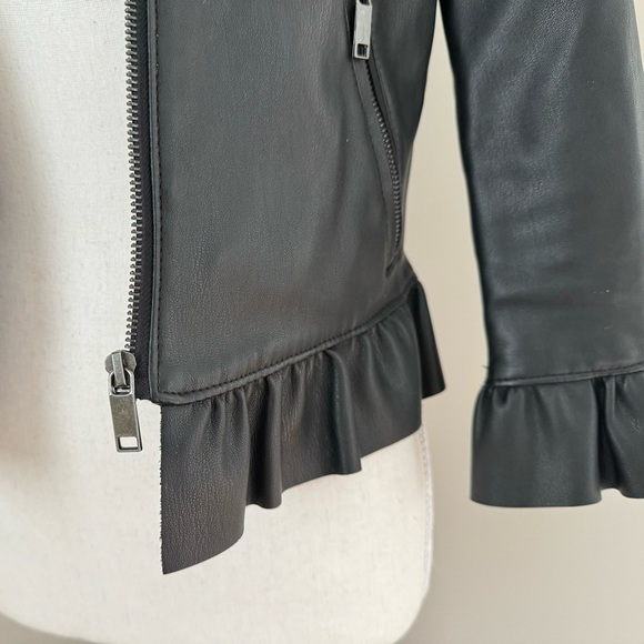 Zara Peplum Ruffled Faux Leather Cropped Zip Up Frill Jacket XS - Picture 9 of 15